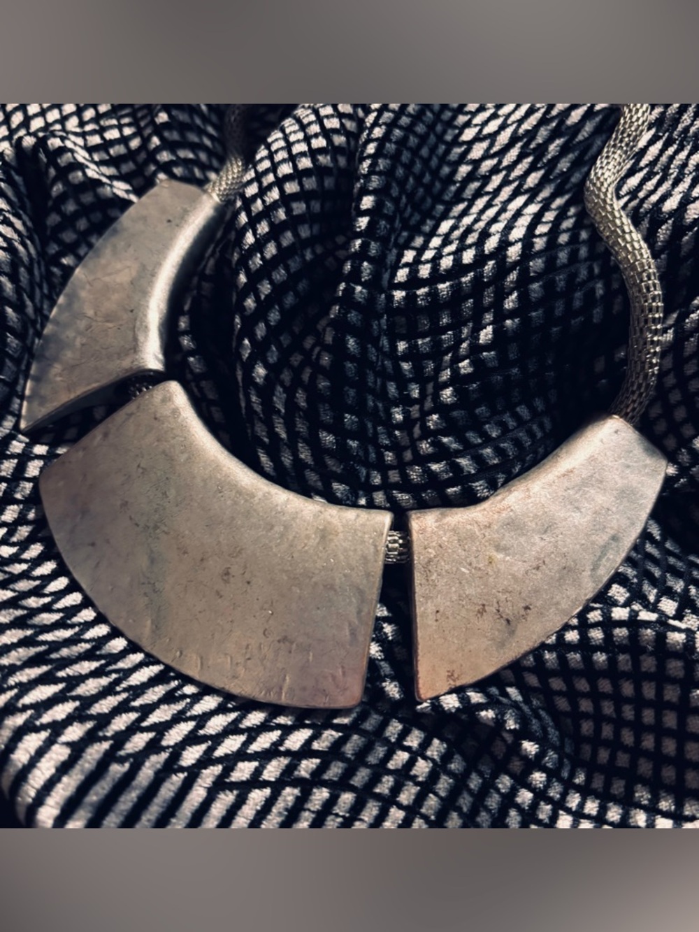 VTG Israeli Sterling Silver Modernist Bib Necklace Mesh Chain 925 Electroform